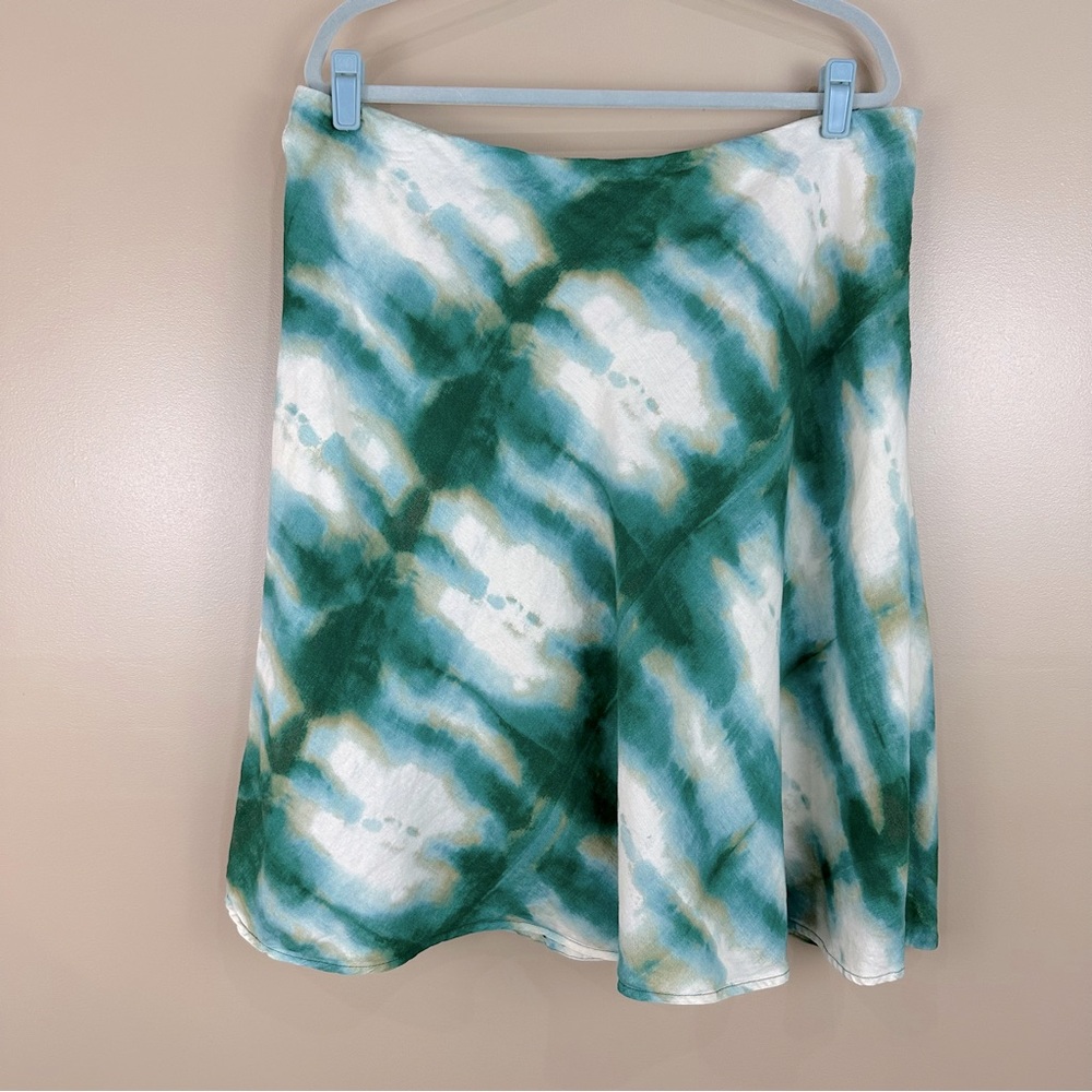 Jones Wear Green Blue Cream Tie Dye Watercolor Linen Blend Skirt 18 Whimsy Artsy